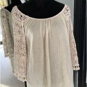 VELZERA GAUZE BOHO CROCHETED TOP CREAM 3XL RETRO TASSEL TRIM